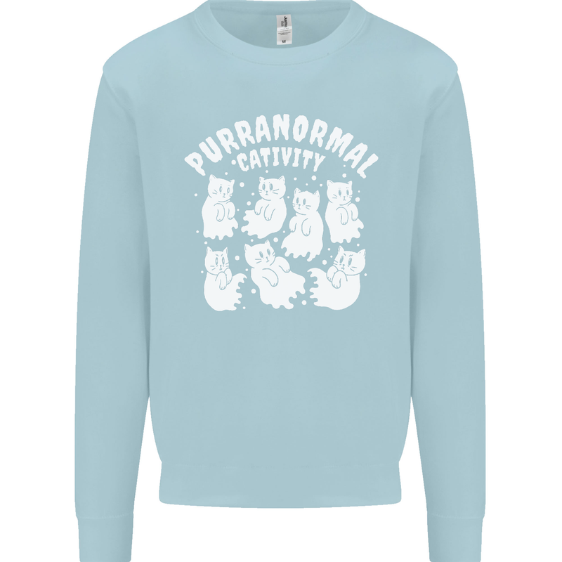 Purranormal Cativity Funny Halloween Cat Mens Sweatshirt Jumper Light Blue