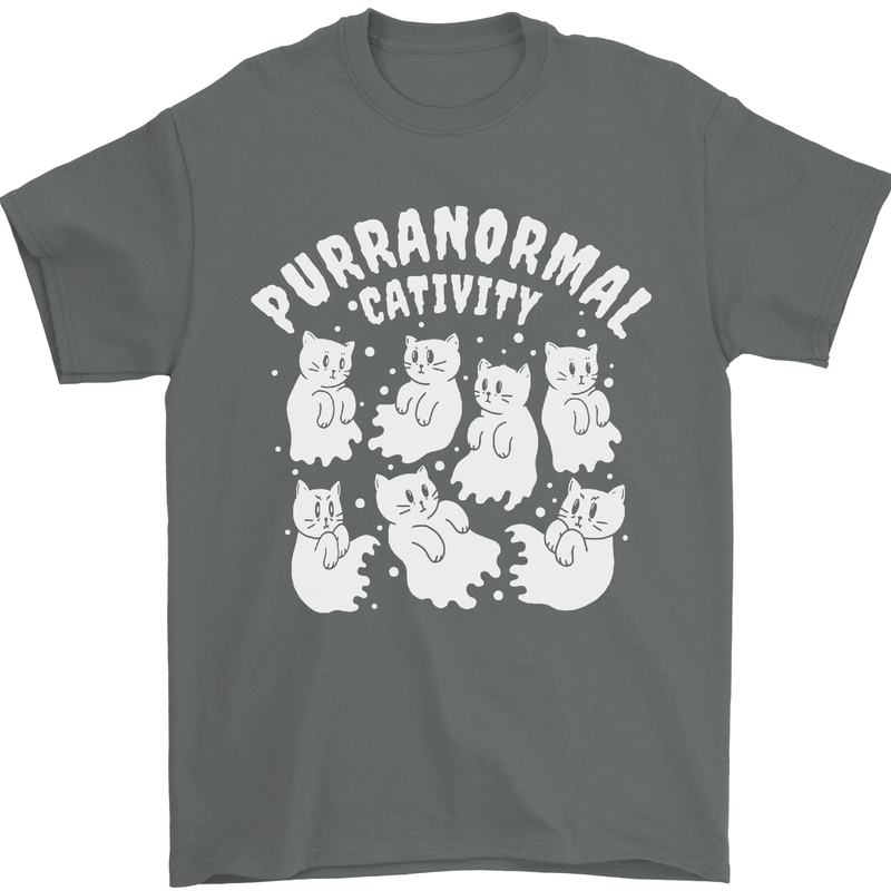 Purranormal Cativity Funny Halloween Cat Mens T-Shirt Cotton Gildan Charcoal