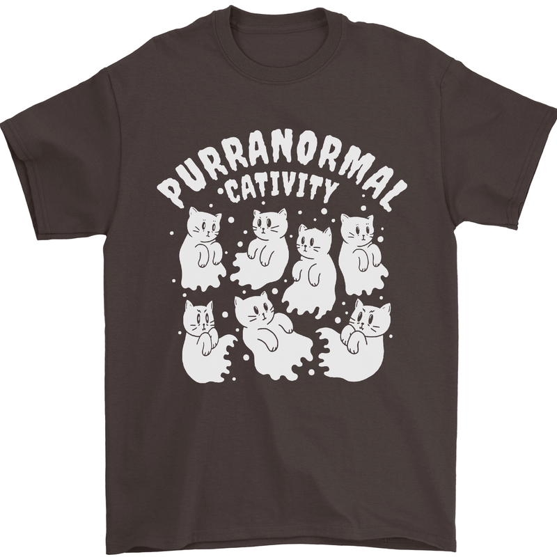 Purranormal Cativity Funny Halloween Cat Mens T-Shirt Cotton Gildan Dark Chocolate
