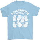Purranormal Cativity Funny Halloween Cat Mens T-Shirt Cotton Gildan Light Blue