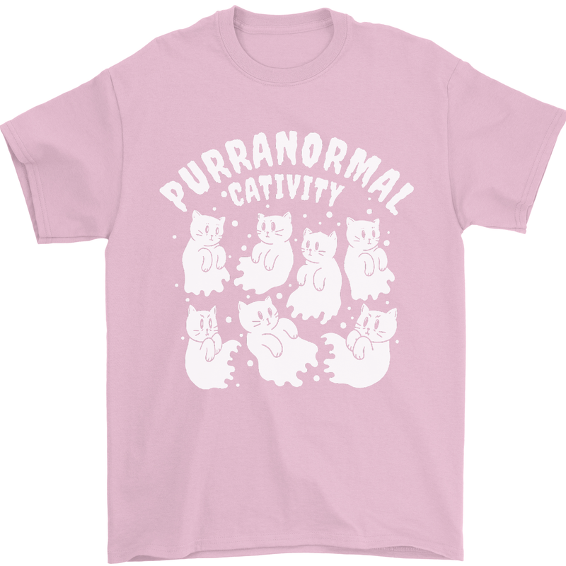 Purranormal Cativity Funny Halloween Cat Mens T-Shirt Cotton Gildan Light Pink