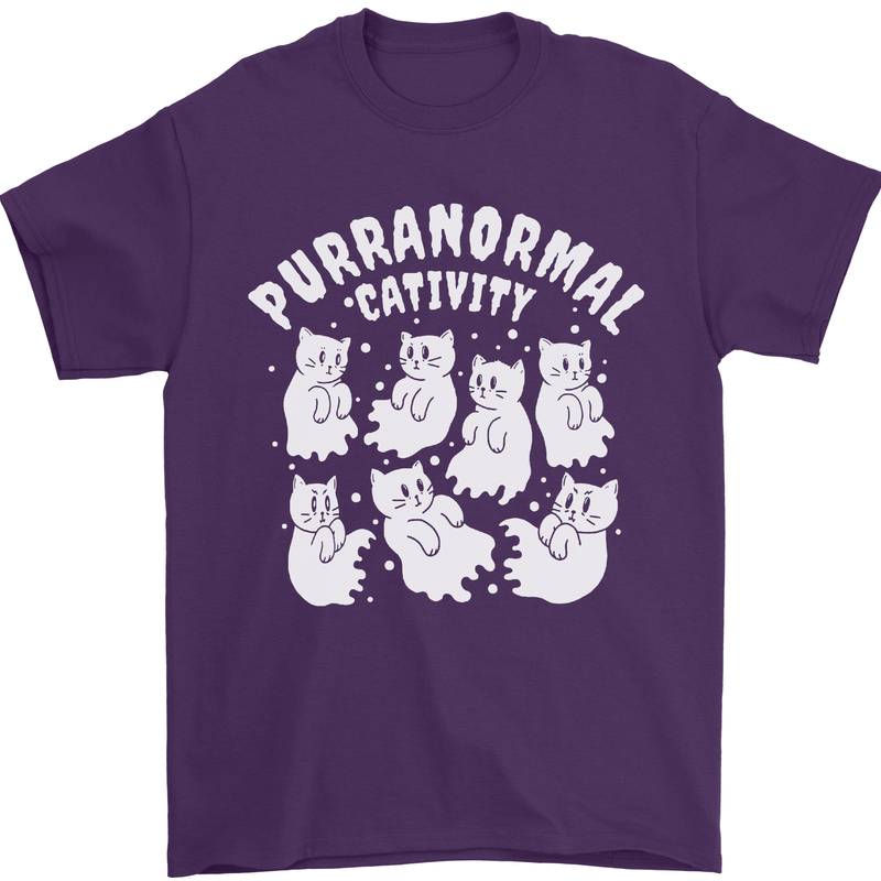 Purranormal Cativity Funny Halloween Cat Mens T-Shirt Cotton Gildan Purple
