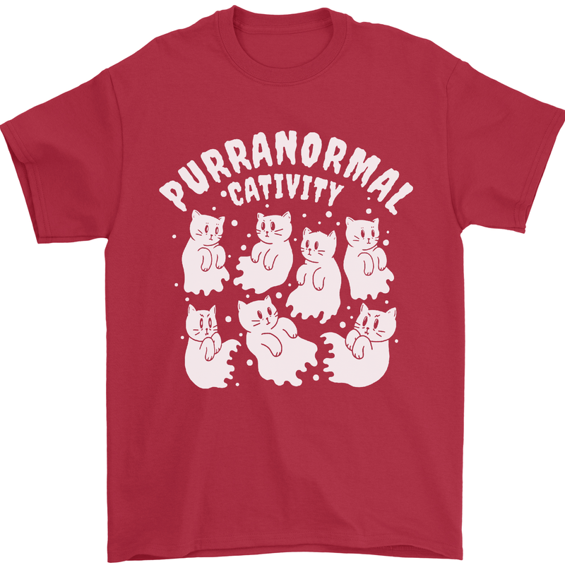 Purranormal Cativity Funny Halloween Cat Mens T-Shirt Cotton Gildan Red