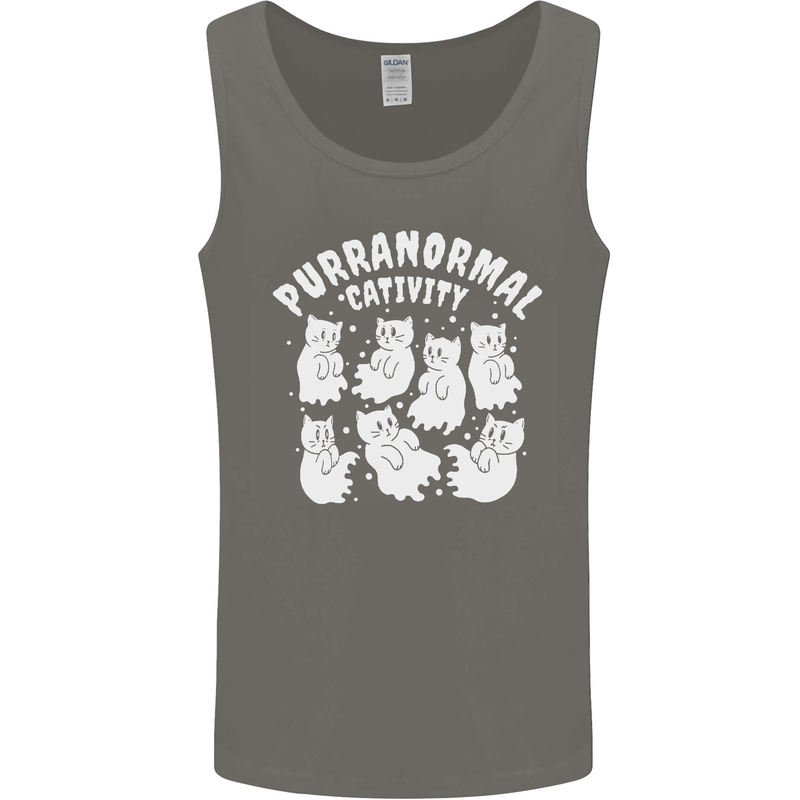 Purranormal Cativity Funny Halloween Cat Mens Vest Tank Top Charcoal