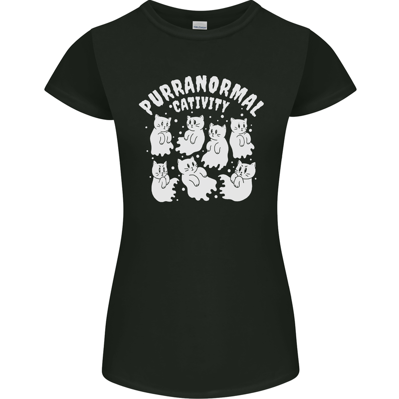 Purranormal Cativity Funny Halloween Cat Womens Petite Cut T-Shirt Black