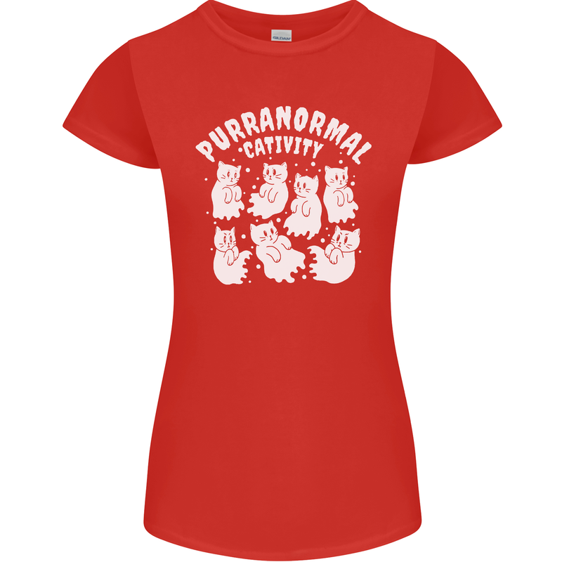 Purranormal Cativity Funny Halloween Cat Womens Petite Cut T-Shirt Red