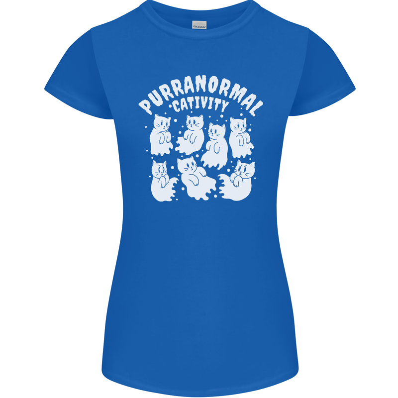 Purranormal Cativity Funny Halloween Cat Womens Petite Cut T-Shirt Royal Blue
