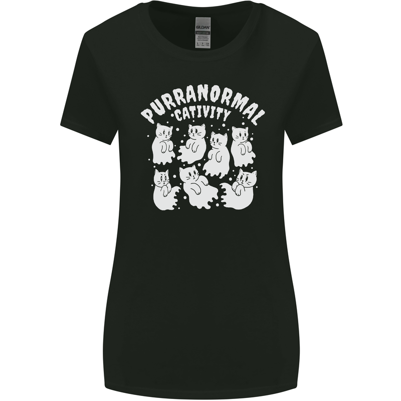 Purranormal Cativity Funny Halloween Cat Womens Wider Cut T-Shirt Black