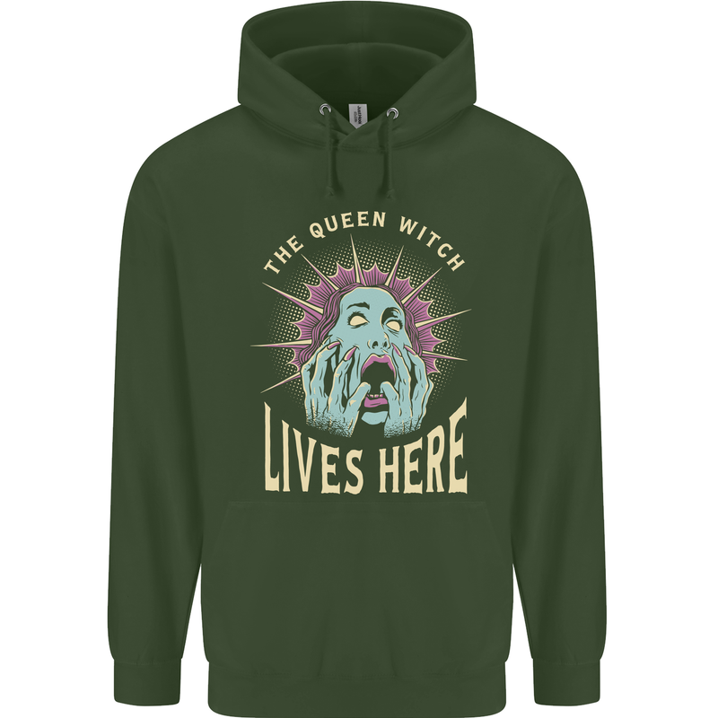 Queen Witch Funny Halloween Wife Girlfriend Childrens Kids Hoodie Forest Green