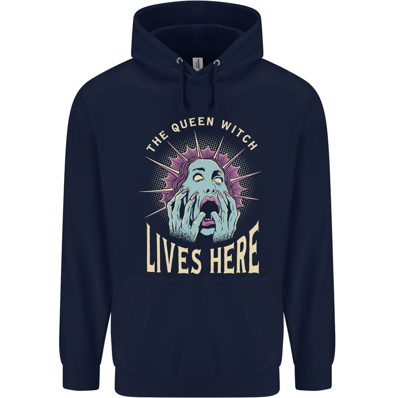 Queen Witch Funny Halloween Wife Girlfriend Childrens Kids Hoodie Navy Blue