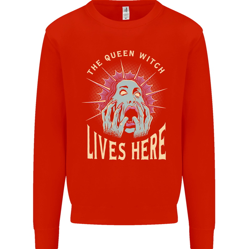 Queen Witch Funny Halloween Wife Girlfriend Kids Sweatshirt Jumper Bright Red