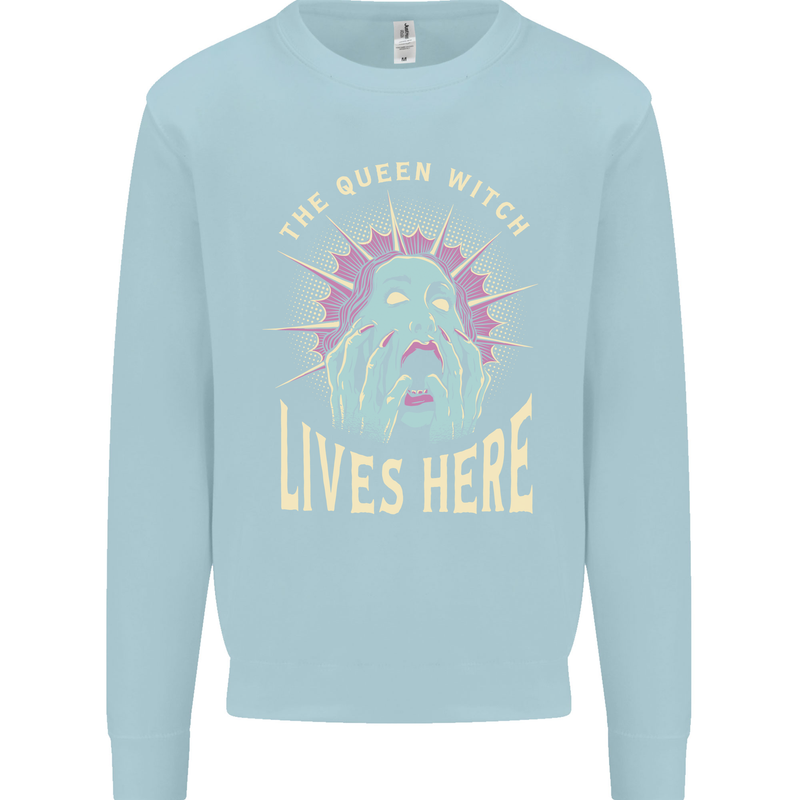 Queen Witch Funny Halloween Wife Girlfriend Kids Sweatshirt Jumper Light Blue