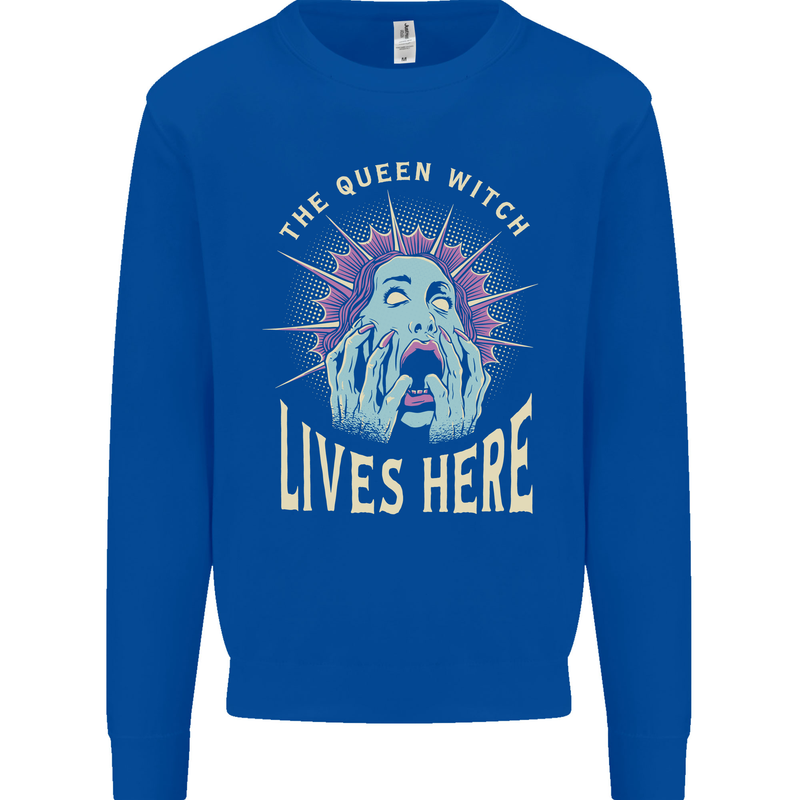 Queen Witch Funny Halloween Wife Girlfriend Kids Sweatshirt Jumper Royal Blue