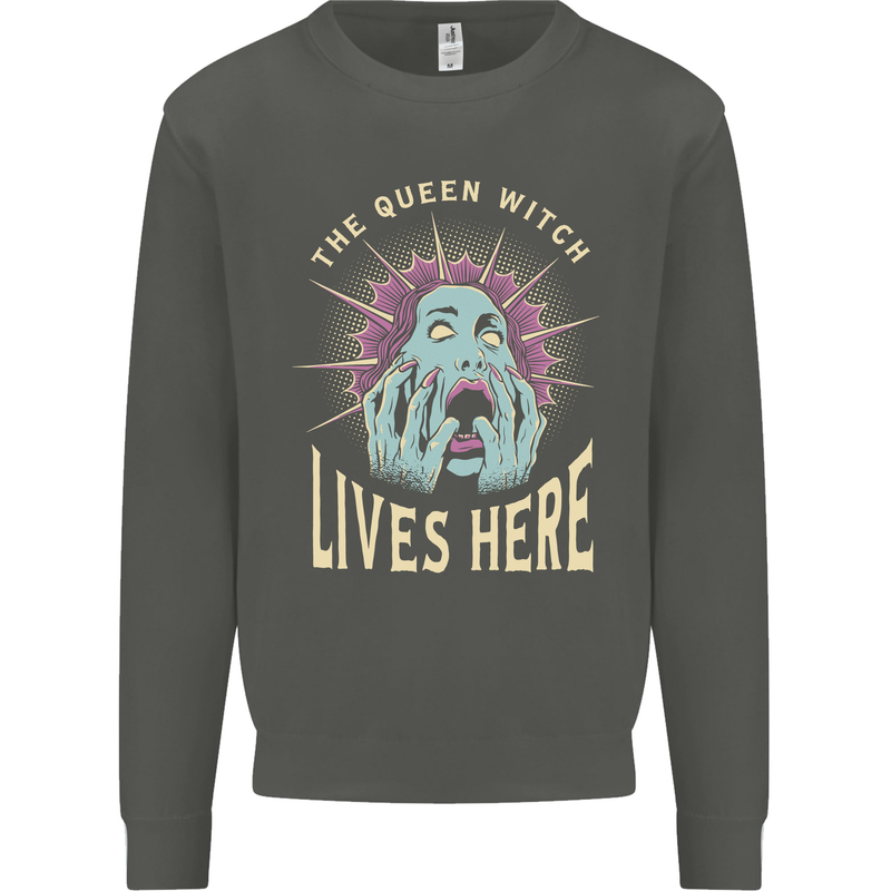 Queen Witch Funny Halloween Wife Girlfriend Kids Sweatshirt Jumper Storm Grey