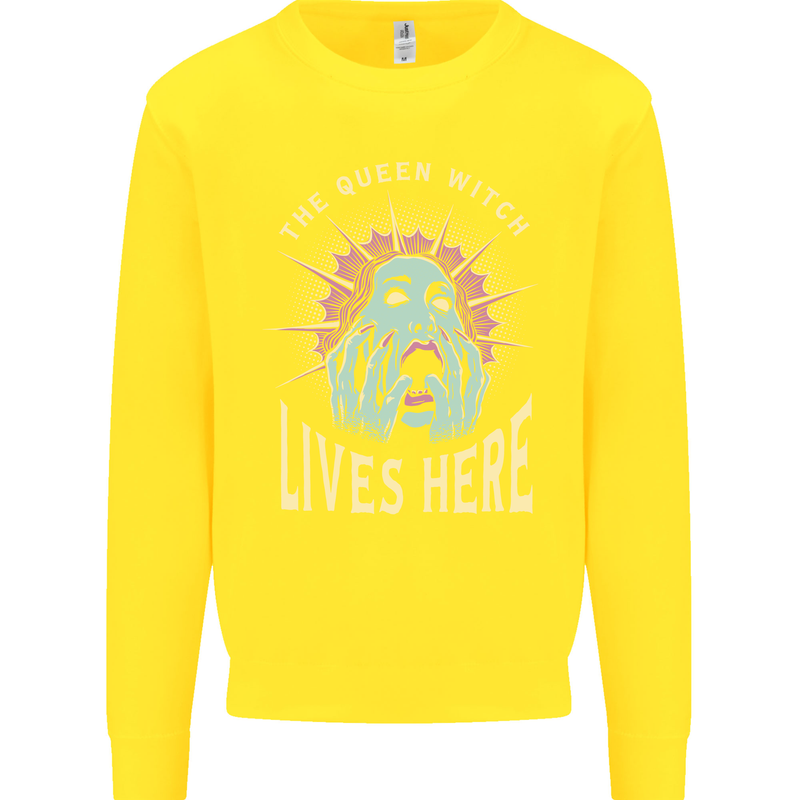 Queen Witch Funny Halloween Wife Girlfriend Kids Sweatshirt Jumper Yellow