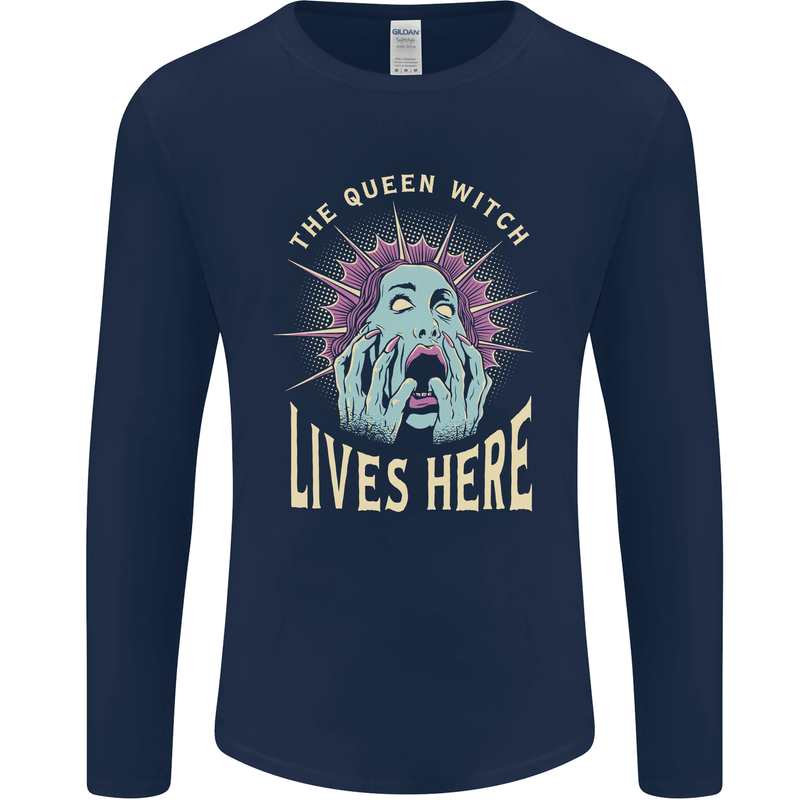 Queen Witch Funny Halloween Wife Girlfriend Mens Long Sleeve T-Shirt Navy Blue