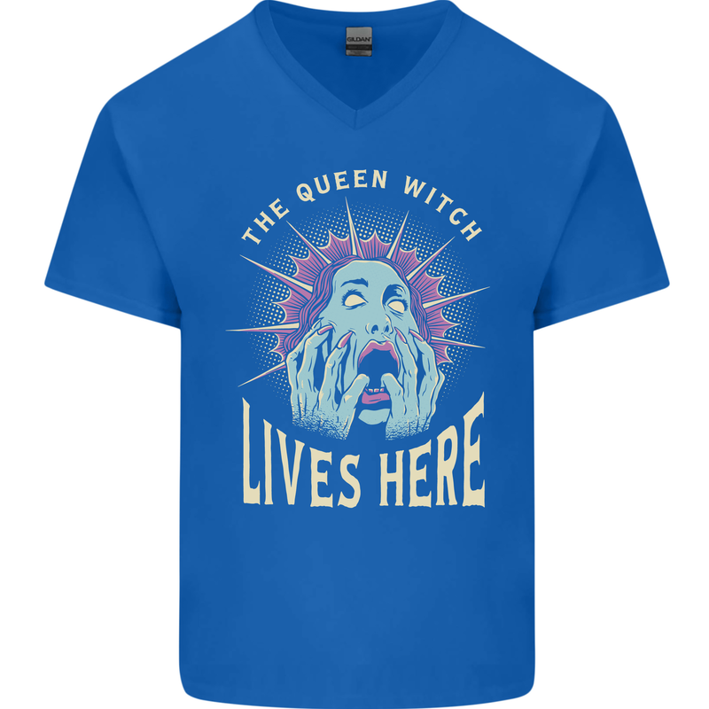 Queen Witch Funny Halloween Wife Girlfriend Mens V-Neck Cotton T-Shirt Royal Blue