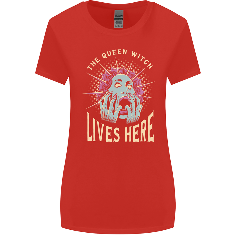 Queen Witch Funny Halloween Wife Girlfriend Womens Wider Cut T-Shirt Red