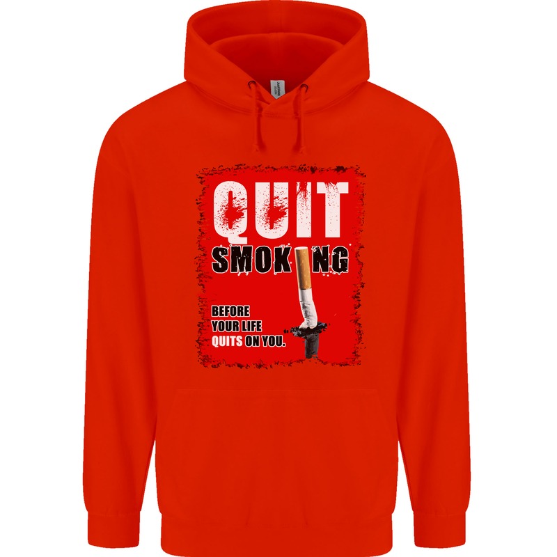 Quit Smoking Before Your Life Quits on You Mens 80% Cotton Hoodie Bright Red