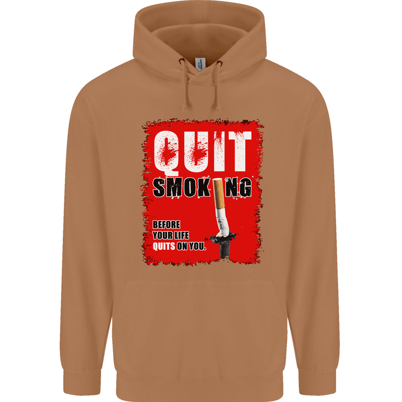 Quit Smoking Before Your Life Quits on You Mens 80% Cotton Hoodie Caramel Latte