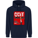 Quit Smoking Before Your Life Quits on You Mens 80% Cotton Hoodie Navy Blue