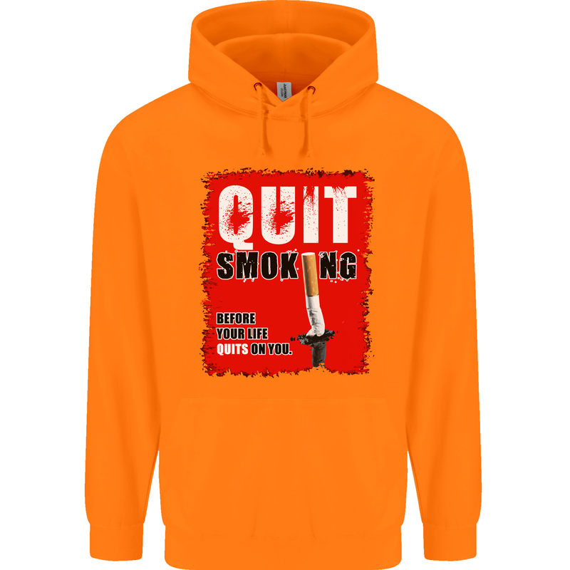 Quit Smoking Before Your Life Quits on You Mens 80% Cotton Hoodie Orange