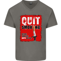 Quit Smoking Before Your Life Quits on You Mens V-Neck Cotton T-Shirt Charcoal