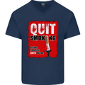 Quit Smoking Before Your Life Quits on You Mens V-Neck Cotton T-Shirt Navy Blue