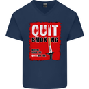 Quit Smoking Before Your Life Quits on You Mens V-Neck Cotton T-Shirt Navy Blue