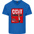 Quit Smoking Before Your Life Quits on You Mens V-Neck Cotton T-Shirt Royal Blue