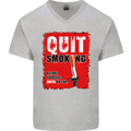 Quit Smoking Before Your Life Quits on You Mens V-Neck Cotton T-Shirt Sports Grey