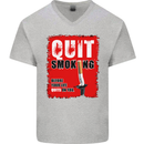 Quit Smoking Before Your Life Quits on You Mens V-Neck Cotton T-Shirt Sports Grey