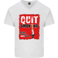 Quit Smoking Before Your Life Quits on You Mens V-Neck Cotton T-Shirt White