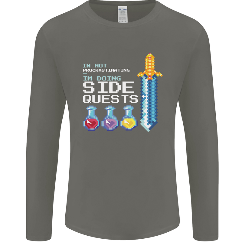 RPG Gaming I'm Doing Side Quests Gamer Mens Long Sleeve T-Shirt Charcoal