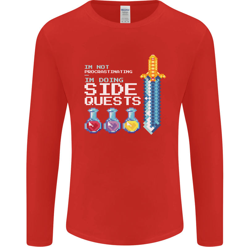 RPG Gaming I'm Doing Side Quests Gamer Mens Long Sleeve T-Shirt Red
