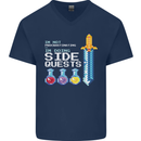 RPG Gaming I'm Doing Side Quests Gamer Mens V-Neck Cotton T-Shirt Navy Blue