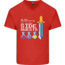 RPG Gaming I'm Doing Side Quests Gamer Mens V-Neck Cotton T-Shirt Red