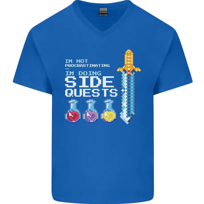 RPG Gaming I'm Doing Side Quests Gamer Mens V-Neck Cotton T-Shirt Royal Blue