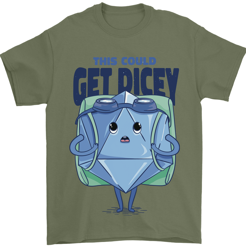 RPG Role Playing Game Get Dicey Funny Mens T-Shirt Cotton Gildan Military Green