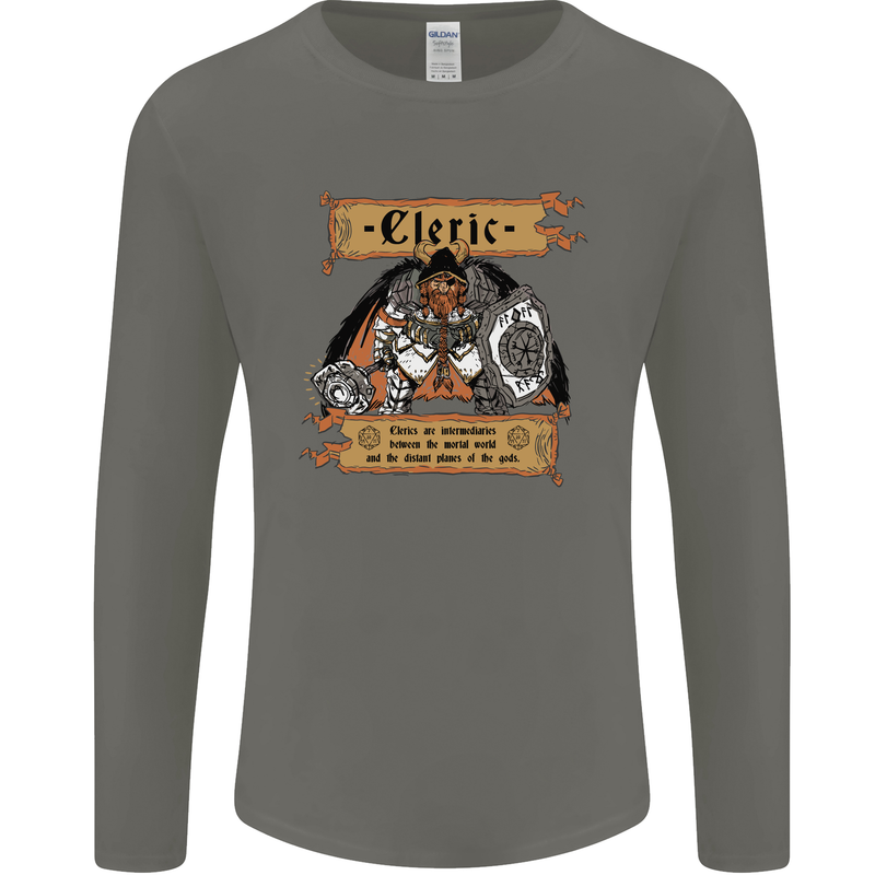 RPG Role Playing Games Cleric Dragons Mens Long Sleeve T-Shirt Charcoal