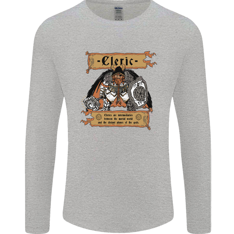 RPG Role Playing Games Cleric Dragons Mens Long Sleeve T-Shirt Sports Grey