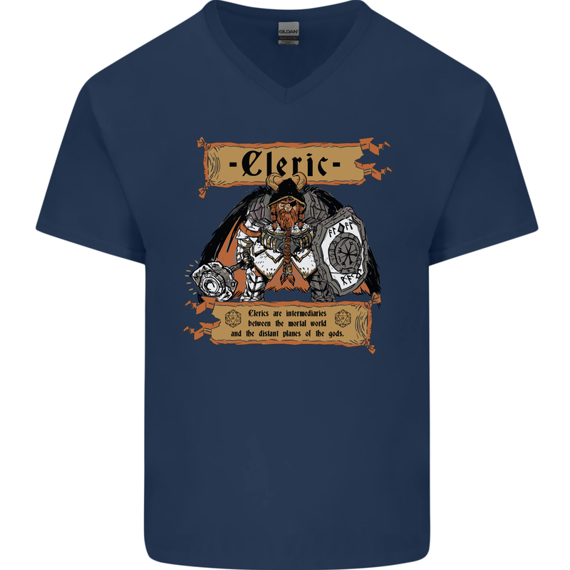 RPG Role Playing Games Cleric Dragons Mens V-Neck Cotton T-Shirt Navy Blue