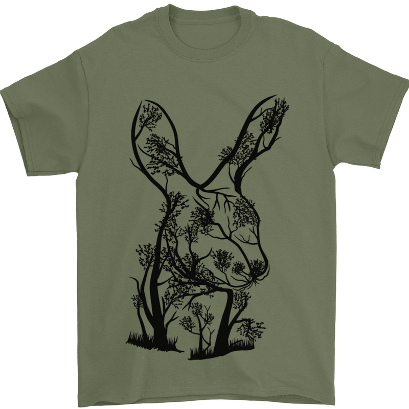 Rabbit Ecology Mens T-Shirt Cotton Gildan Military Green