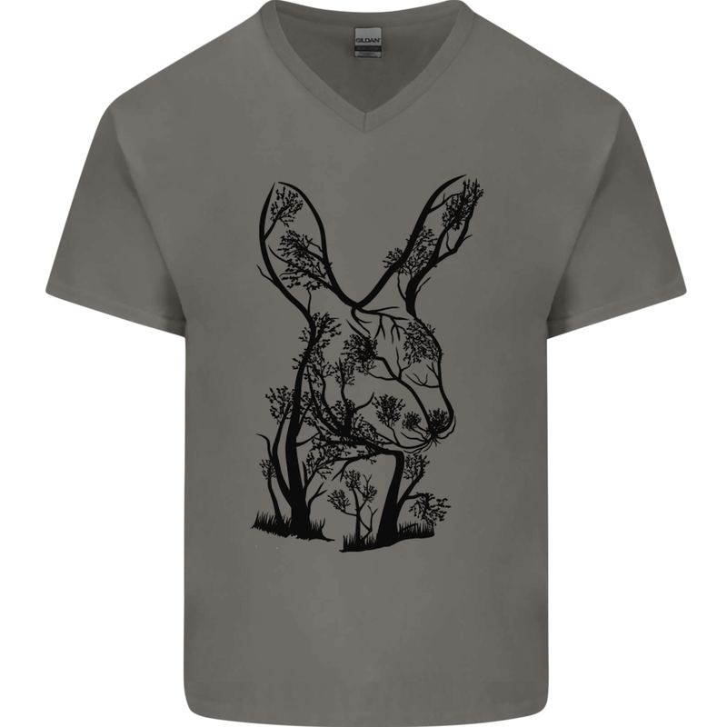 Rabbit Ecology Mens V-Neck Cotton T-Shirt Charcoal