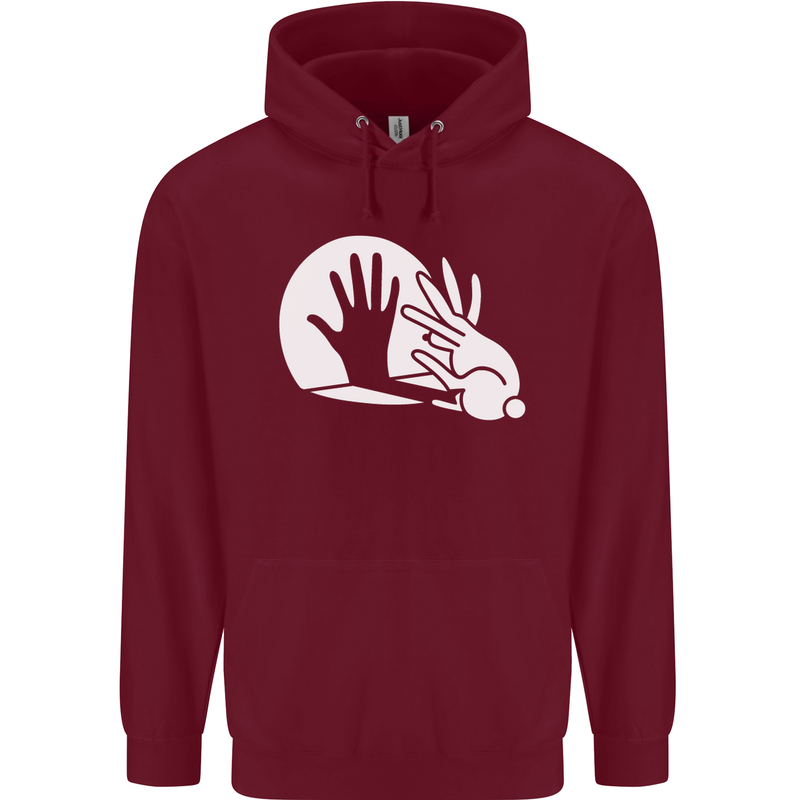 Rabbit Hand Shadow Funny Silhouette Childrens Kids Hoodie Maroon