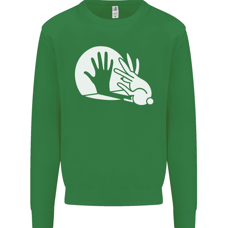 Rabbit Hand Shadow Funny Silhouette Kids Sweatshirt Jumper Irish Green