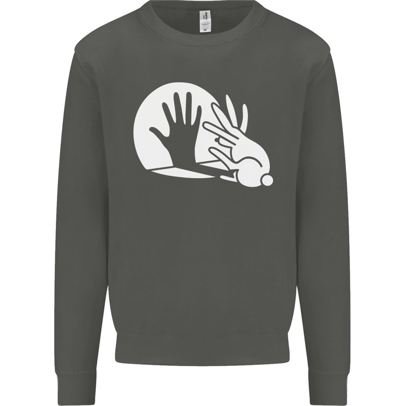 Rabbit Hand Shadow Funny Silhouette Kids Sweatshirt Jumper Storm Grey