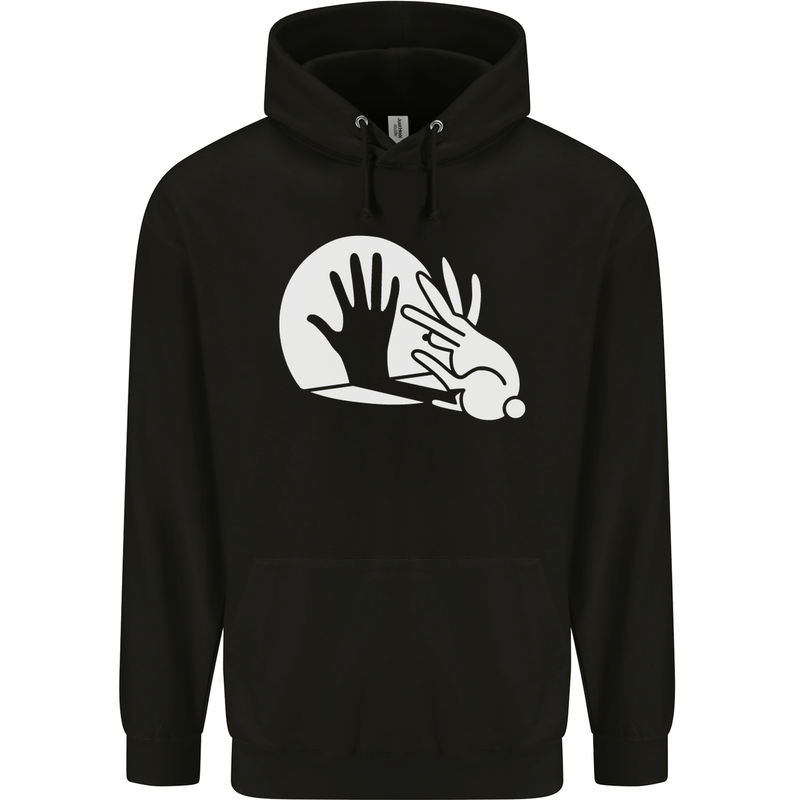 Rabbit Hand Shadow Funny Silhouette Mens 80% Cotton Hoodie Black