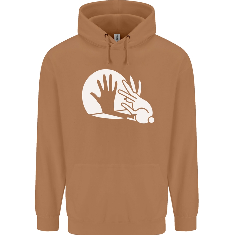 Rabbit Hand Shadow Funny Silhouette Mens 80% Cotton Hoodie Caramel Latte