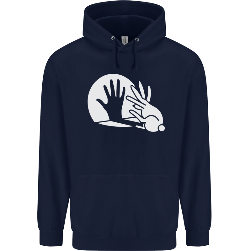 Rabbit Hand Shadow Funny Silhouette Mens 80% Cotton Hoodie Navy Blue